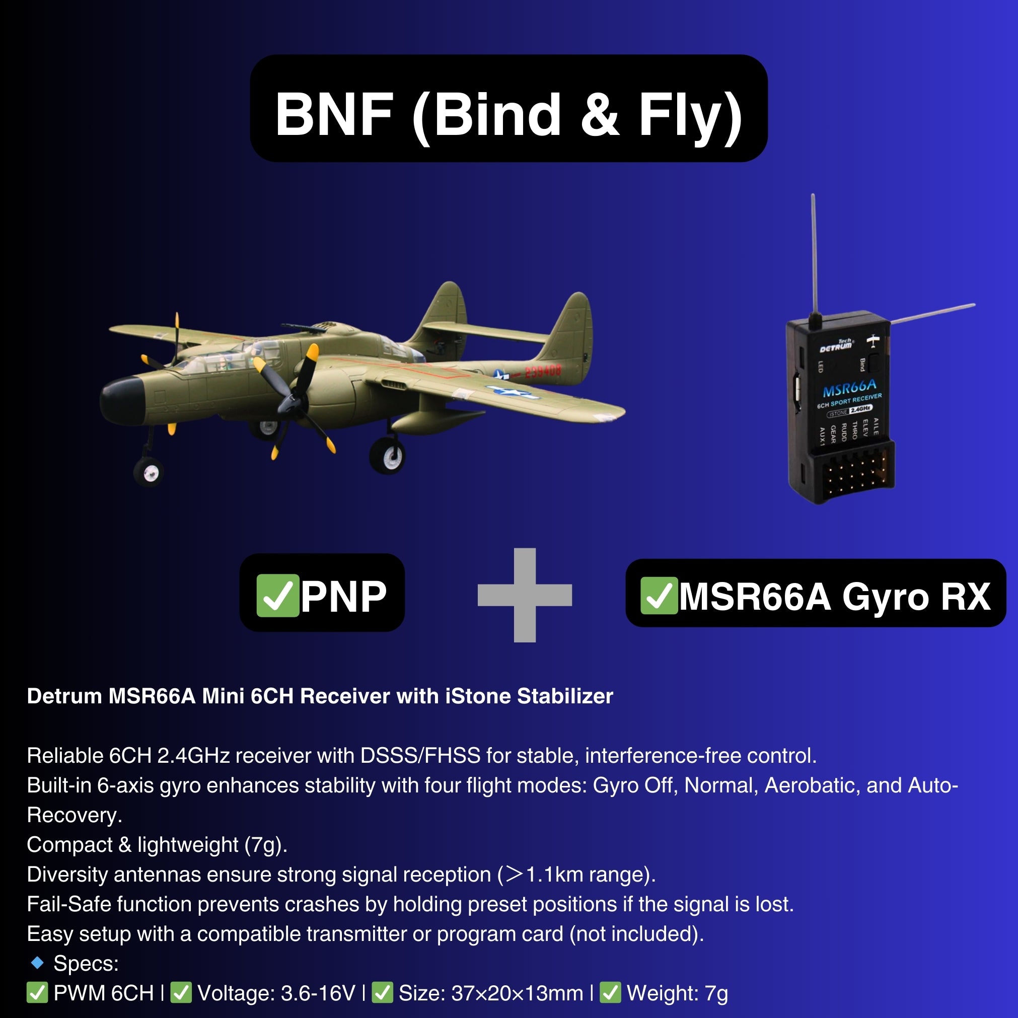 Dynam P 61 Black Widow 4S Twin Engine RC Warbird Plane 1500mm w Flaps BNF