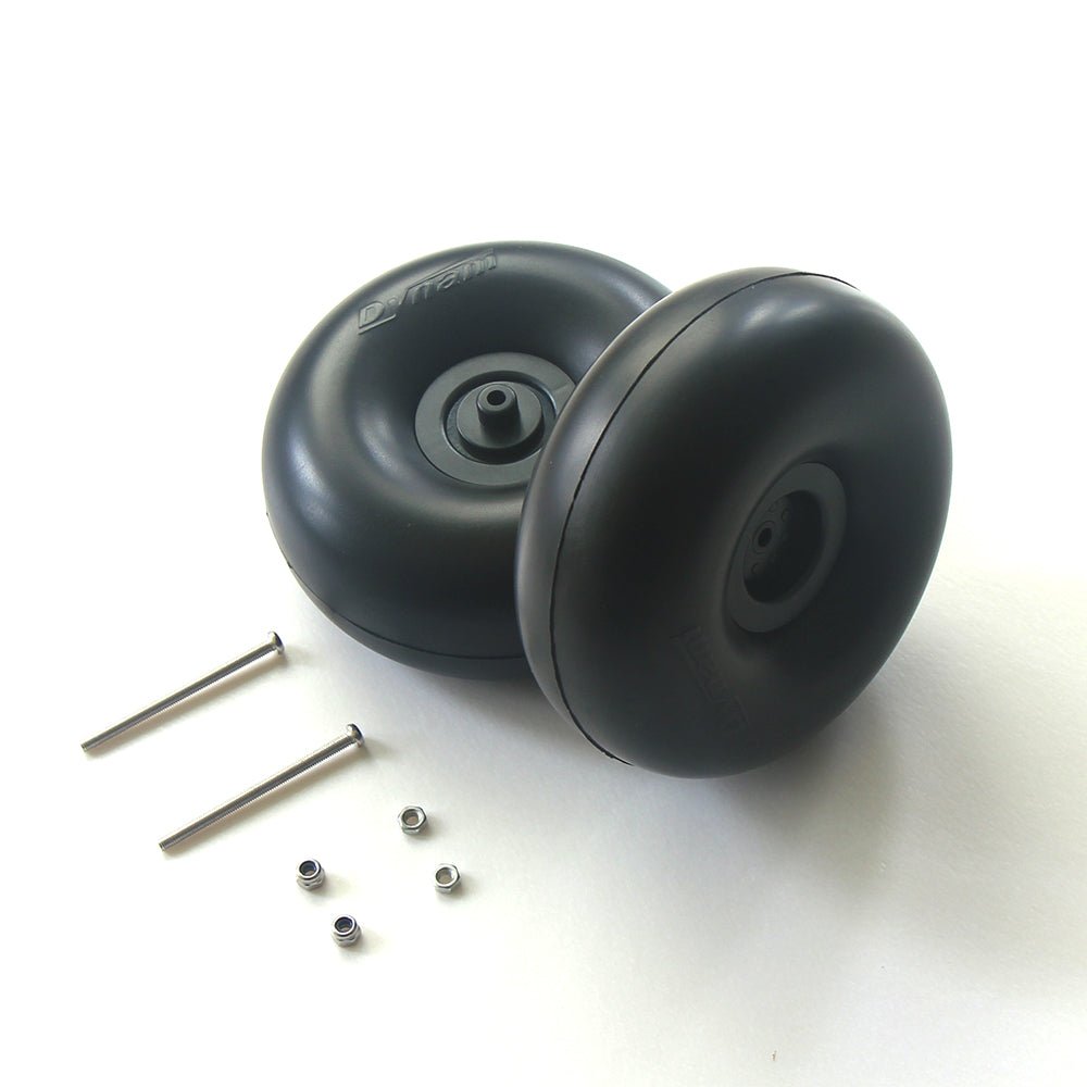 Dynam-4-inches-Smooth-Surface-Rubber-Foam-Wheel-Set-for-RC-Airplane-2pcs-3.6mm-Hole-axle