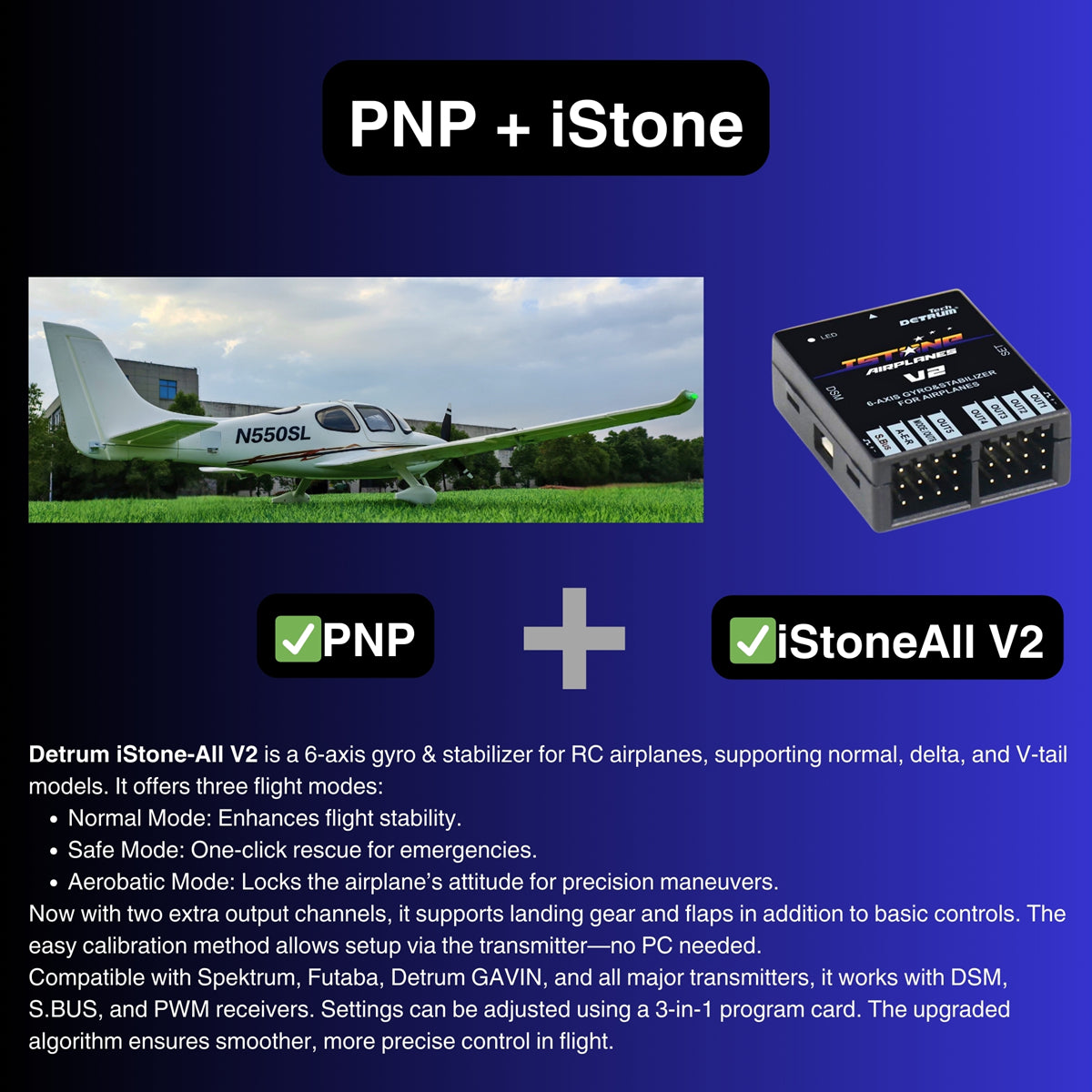 Dynam Cirrus SR22 V3 Trainer 3S 4S White RC Scale Aircraft 1400mm Wingspan Flaps PNP iStone