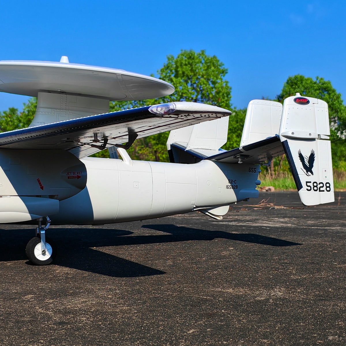 🌟🎉 New Release! Dynam E-2C Hawkeye AEW 1500mm Twin-Engine 360° Rotating Radar RC Scale Airplane