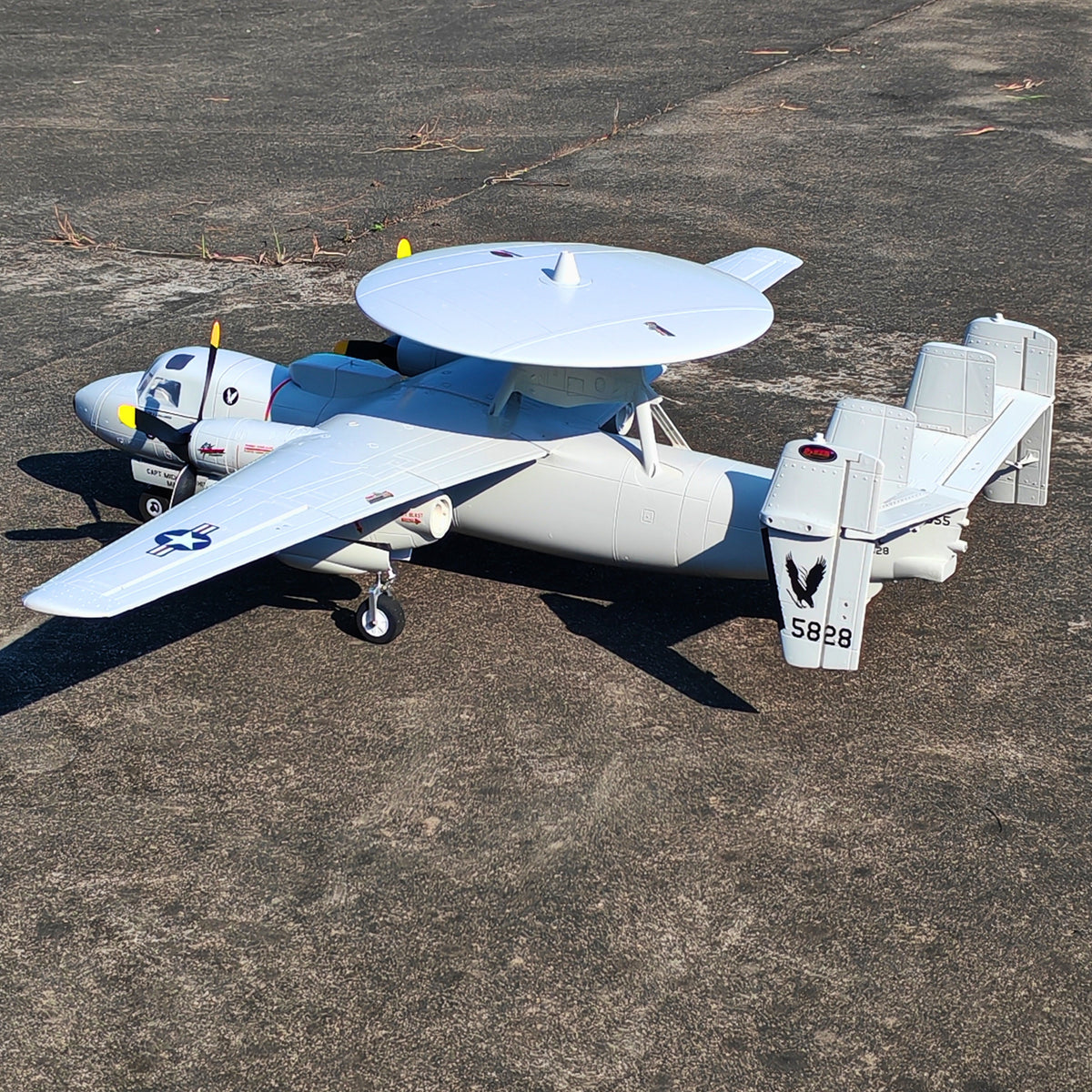 🌟🎉 New Release! Dynam E-2C Hawkeye AEW 1500mm Twin-Engine 360° Rotating Radar RC Scale Airplane