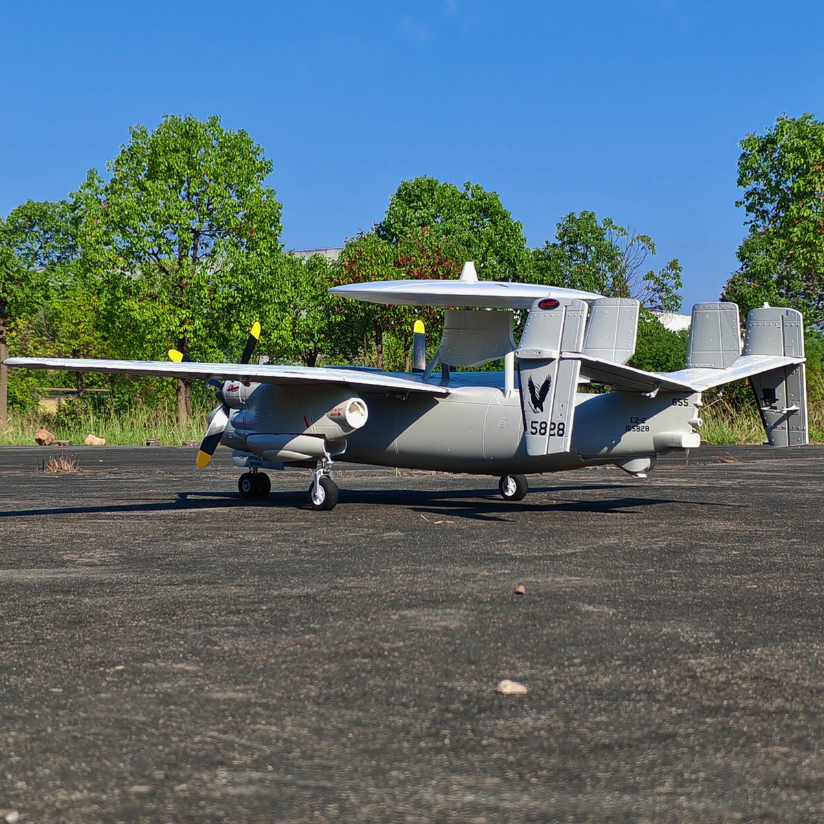 🌟🎉 New Release! Dynam E-2C Hawkeye AEW 1500mm Twin-Engine 360° Rotating Radar RC Scale Airplane