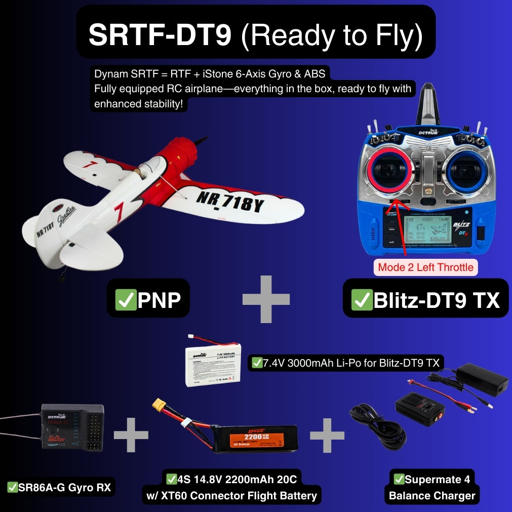 Dynam Gee Bee Y V2 Sport 3D Aerobatic 4S RC Plane 1300mm Wingspan SRTF DT9 Mode 2