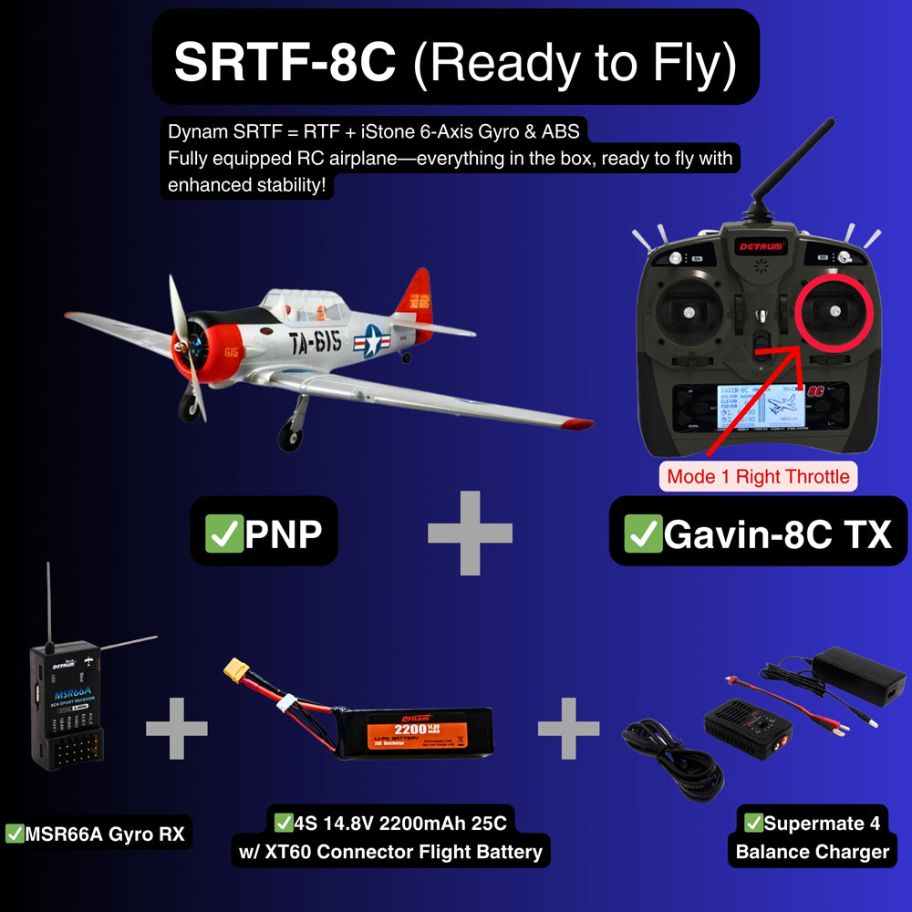 Dynam AT 6 Texan V3 4S RC Warbird Plane 1400mm Wingspan w 3 Flap SRTF 8C Mode 1