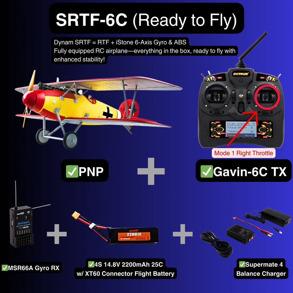 Dynam Albatros D.Va V2 4S RC Warbird Biplane 1300mm 51 Wingspan SRTF 6C Mode 1