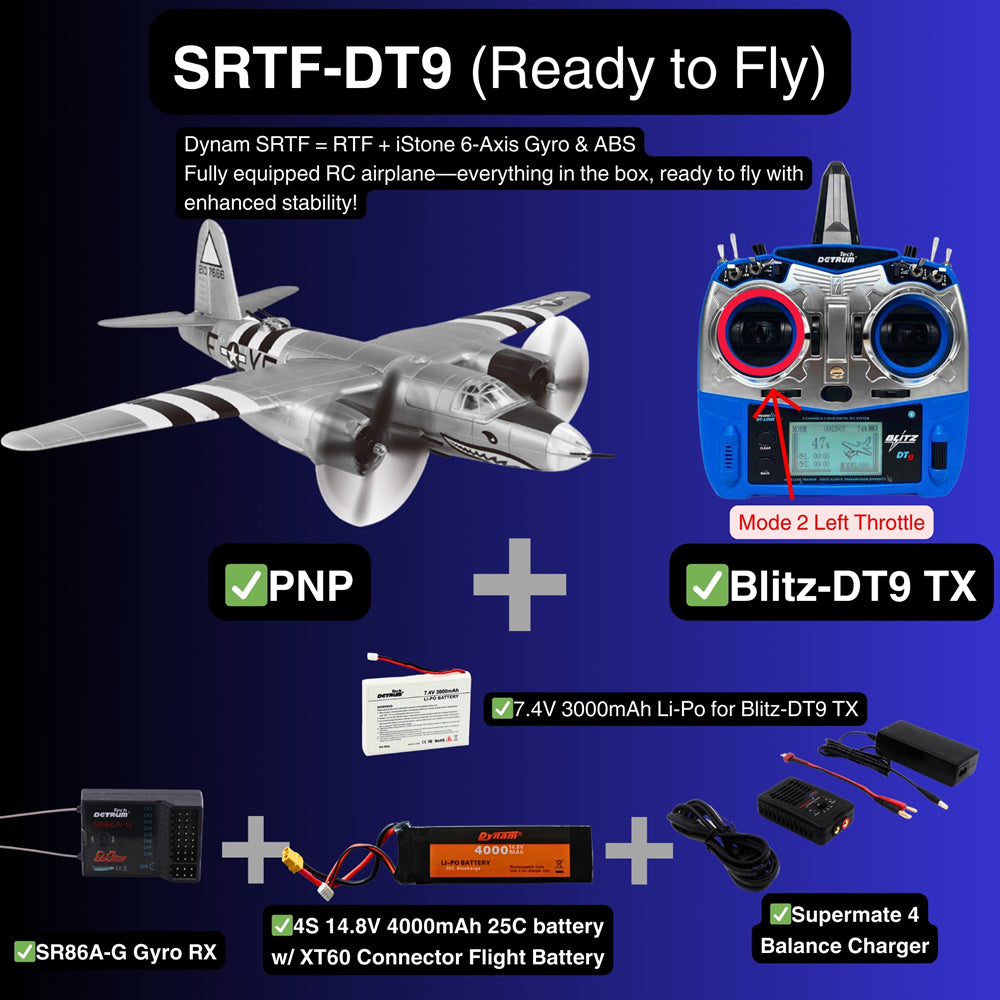 Dynam B 26 Marauder 4S RC Twin Warbird SRTF DT9 Mode 2