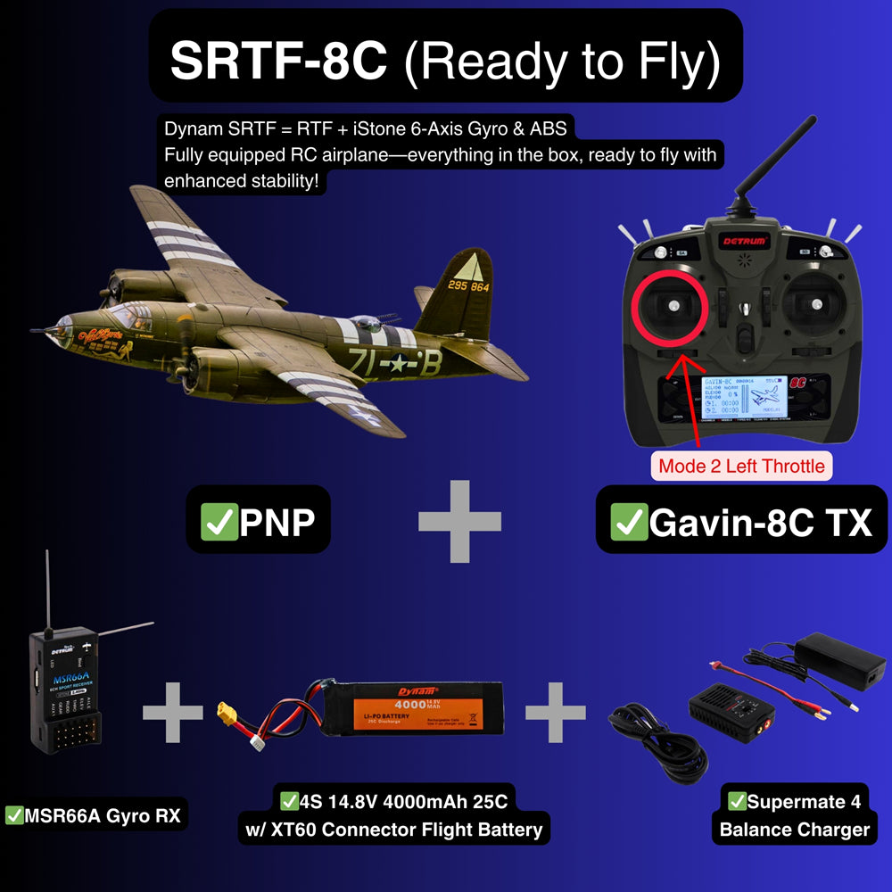 Dynam B 26 Marauder Green 4S Twin Engine RC Warbird Plane SRTF 8C Mode 2