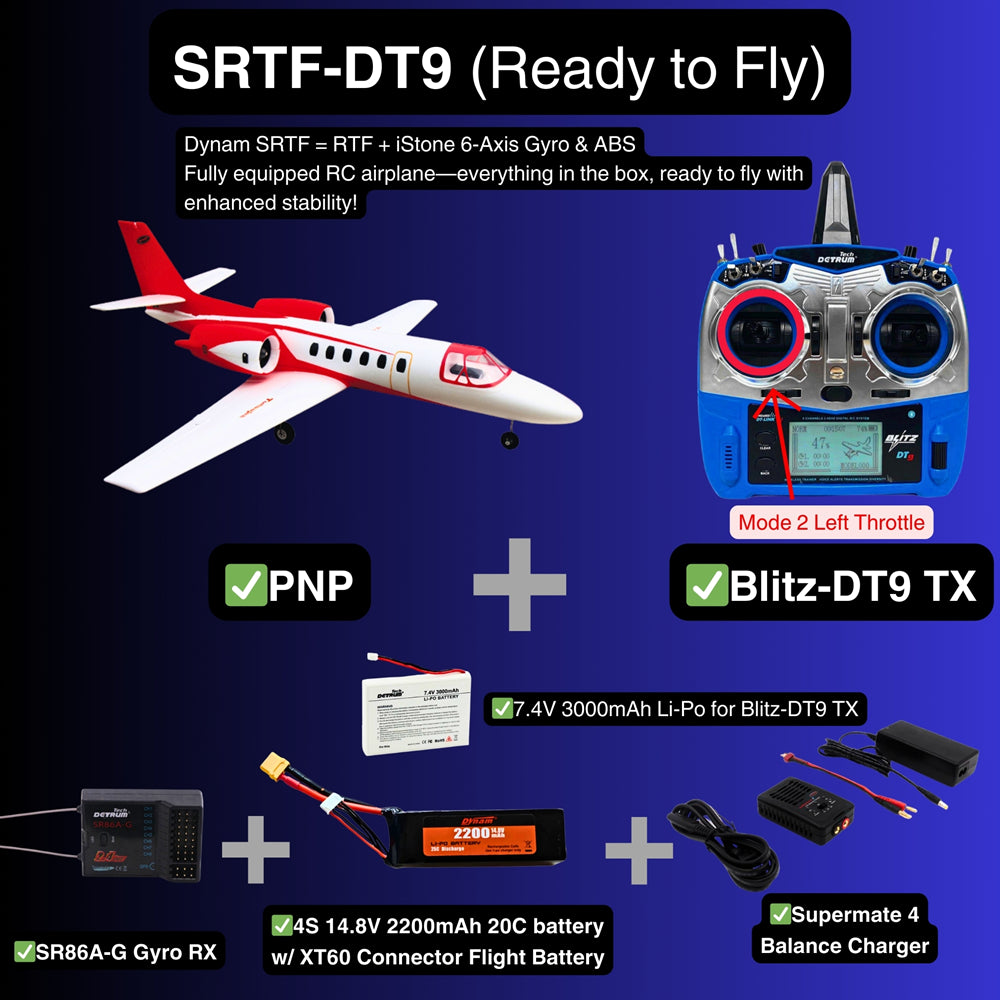 Dynam Cessna 550 Turbo Jet V2 Red 4S Twin 64mm EDF RC Jet SRTF DT9 Mode 2