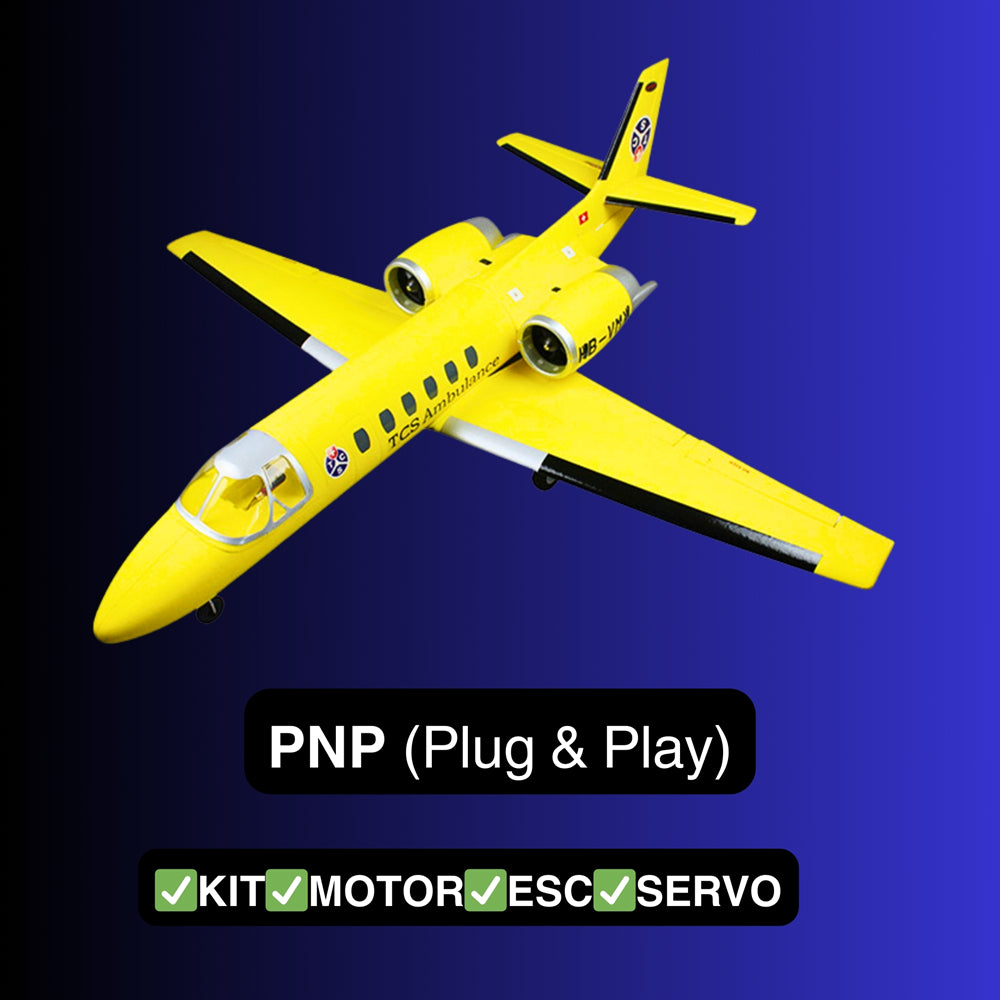 Dynam Cessna 550 Turbo Jet V2 Yellow 4S Twin 64mm EDF RC Jet PNP