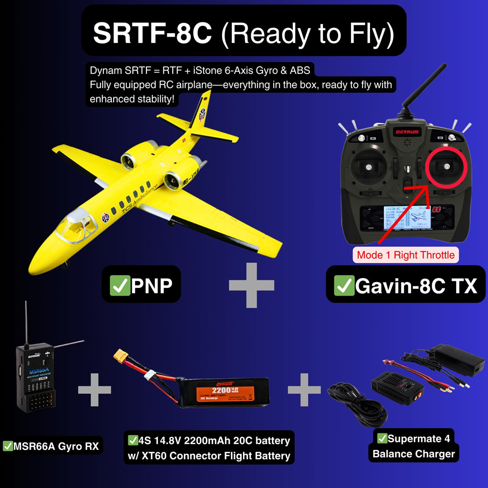 Dynam Cessna 550 Turbo Jet V2 Yellow 4S Twin 64mm EDF RC Jet SRTF 8C Mode 1