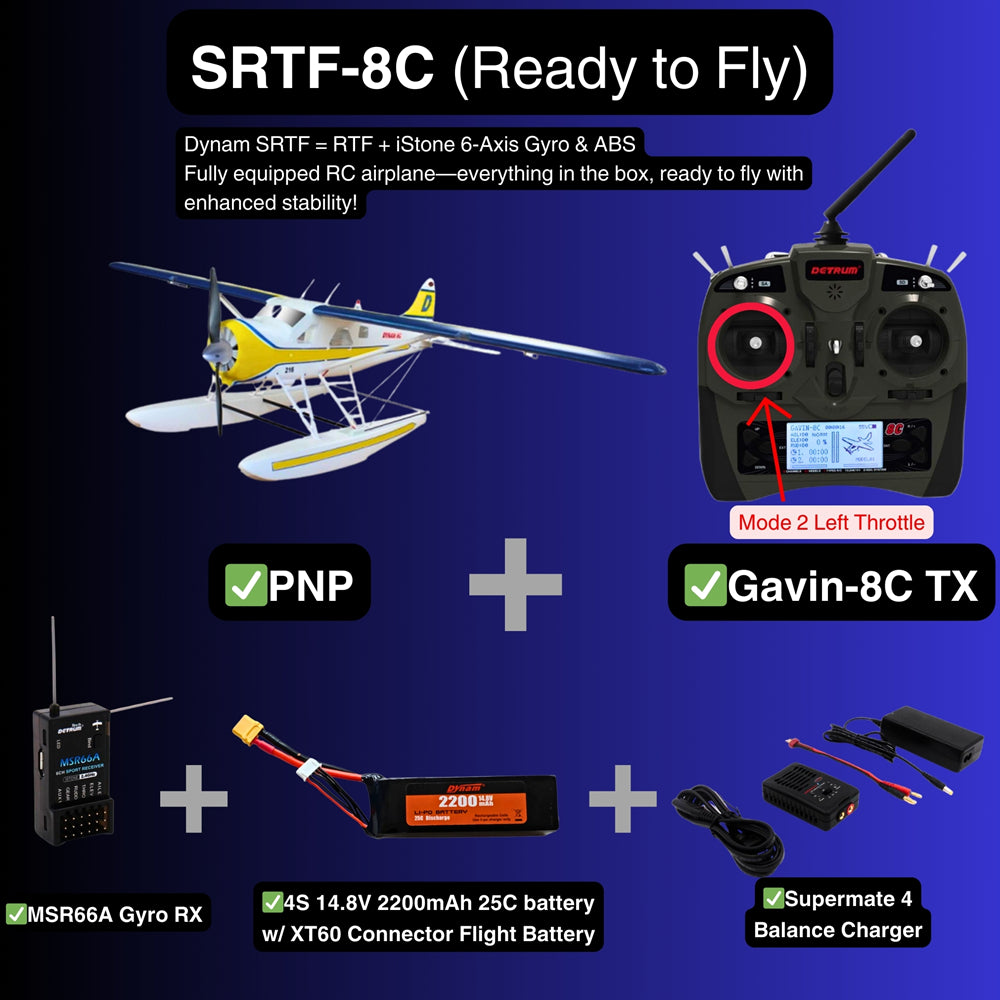 Dynam DHC 2 Beaver V2 Blue 4S SeaLand RC Seaplane SRTF 8C Mode 2