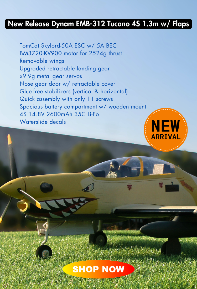 Dynam EMB 312 Tucano 4S RC Scale Plane 1.3m Flaps New Arrival Banner