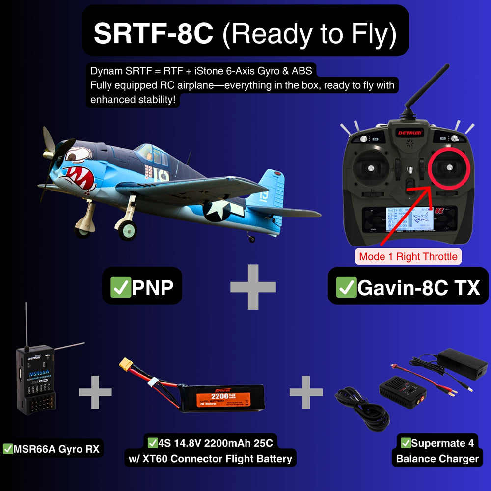 Dynam F6F Hellcat V2 4S RC Warbird Plane 1300mm w Flaps SRTF 8C Mode 1