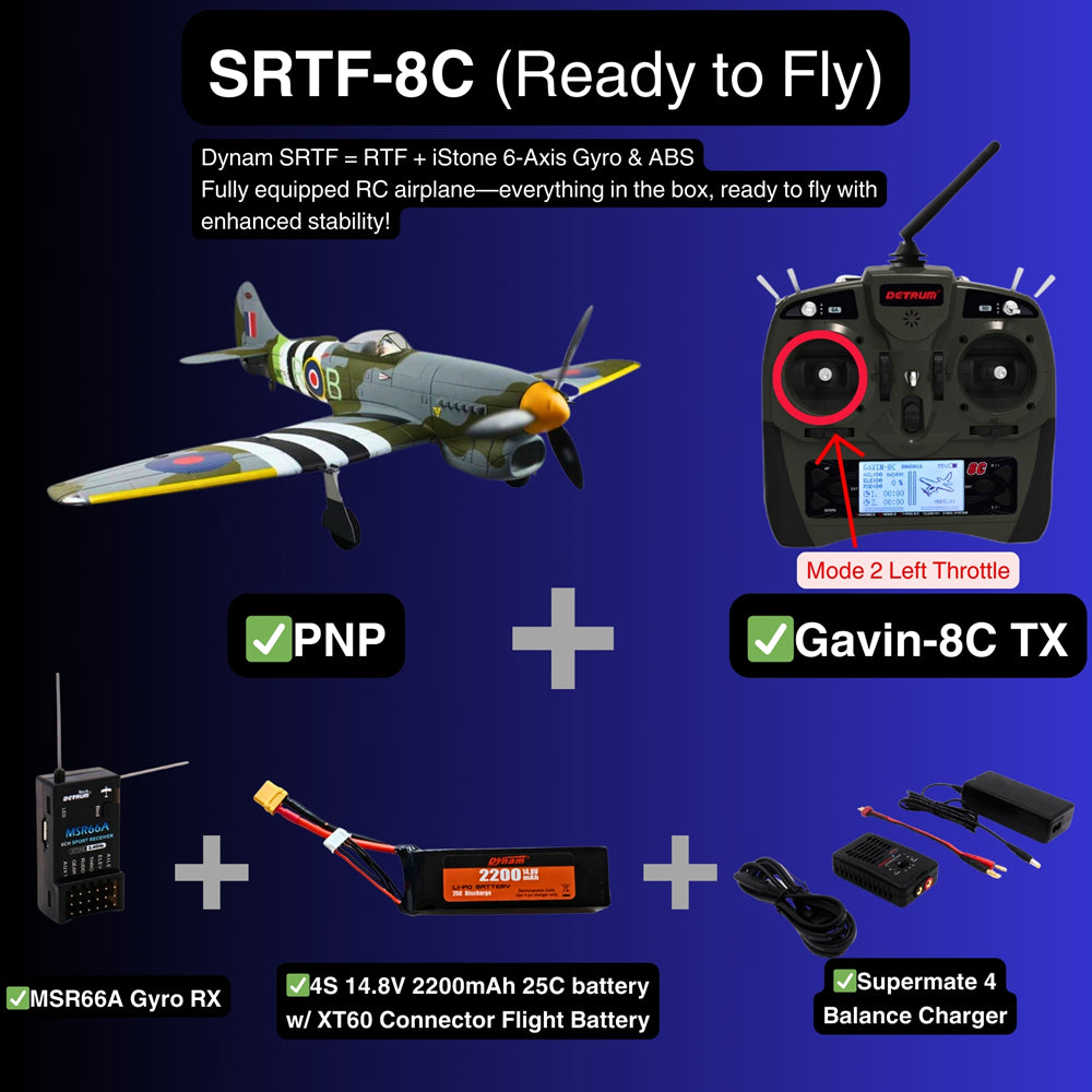 Dynam Hawker Tempest V2 4S RC Warbird SRTF 8C Mode 2