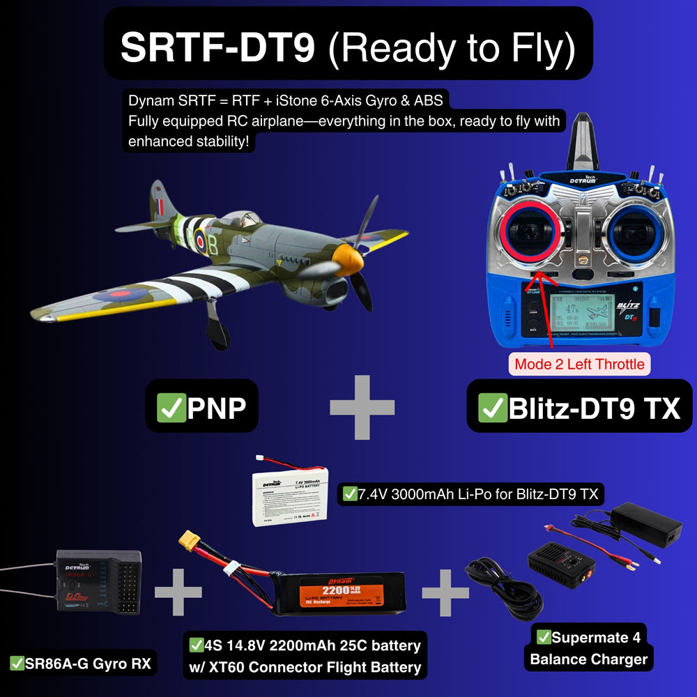 Dynam Hawker Tempest V2 4S RC Warbird SRTF DT9 Mode 2