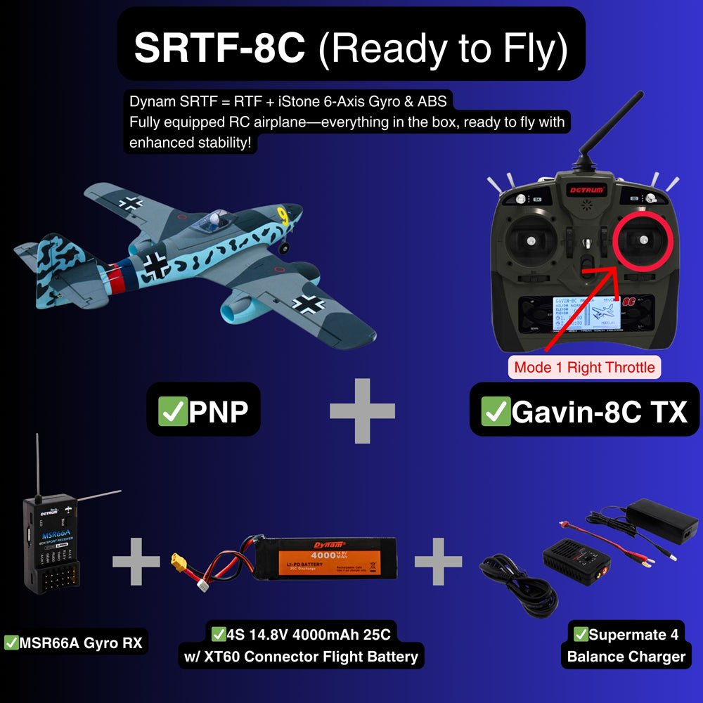 Dynam Messerschmitt Me 262 V2 4S Twin 70mm EDF RC Jet SRTF 8C Mode 1