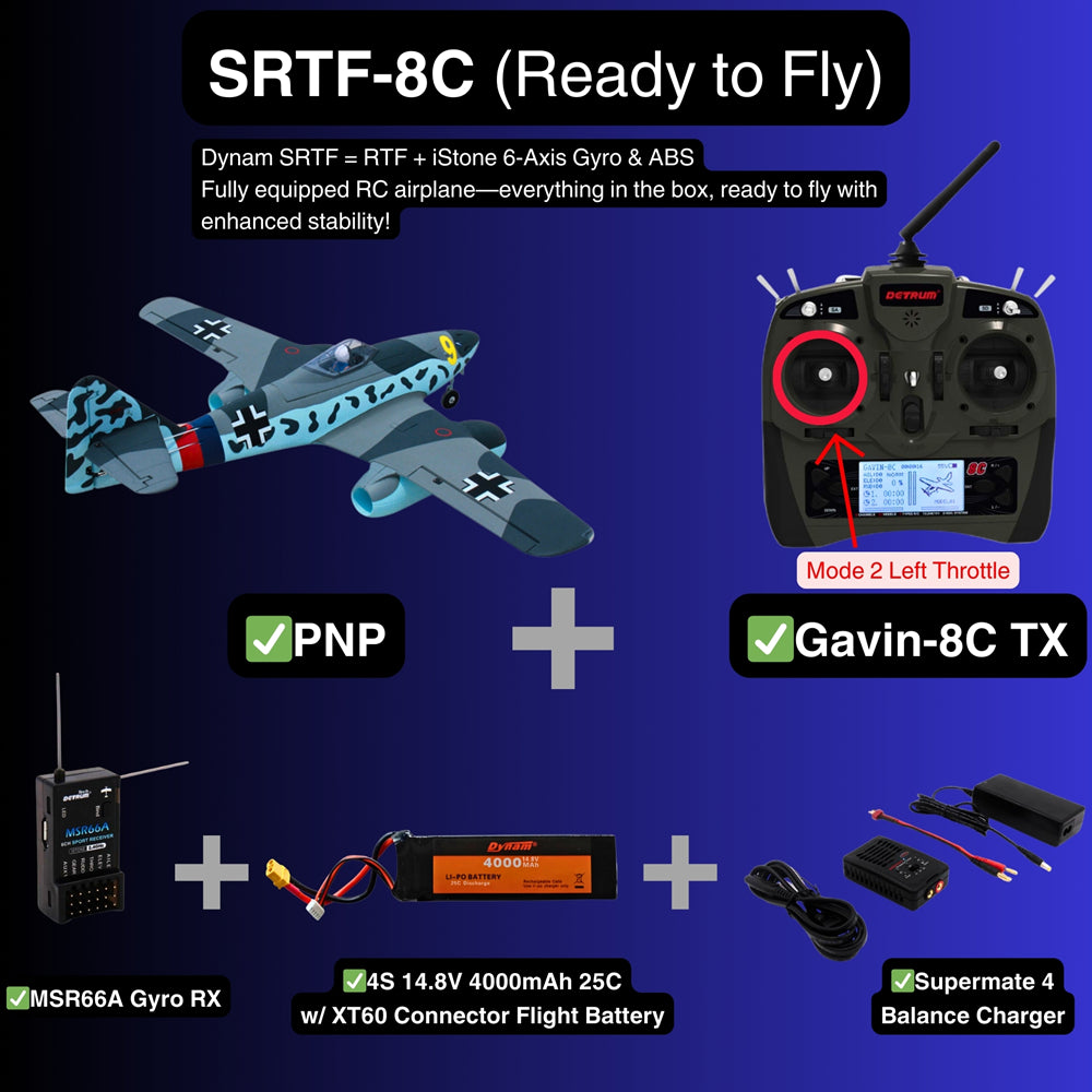 Dynam Messerschmitt Me 262 V2 4S Twin 70mm EDF RC Jet SRTF 8C Mode 2