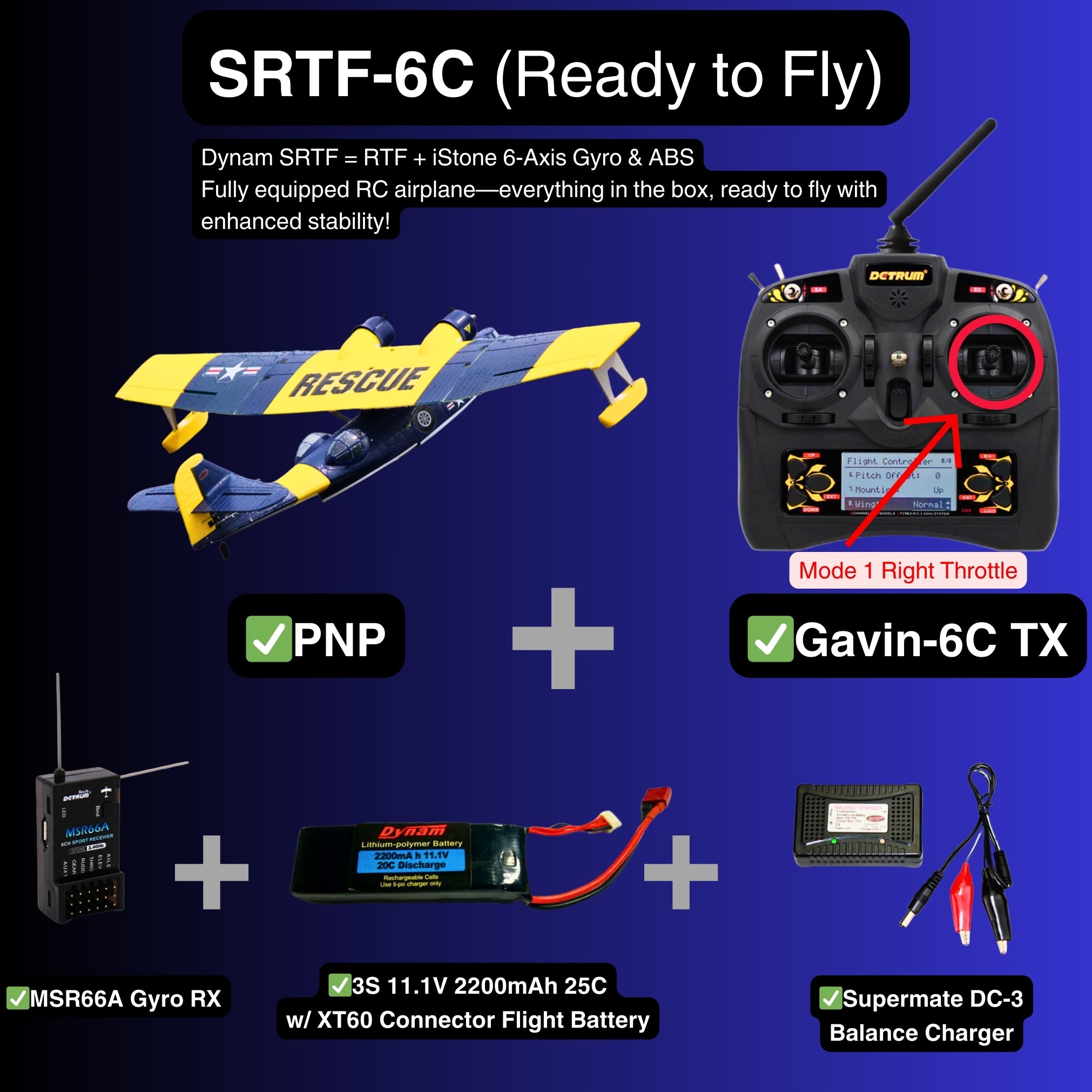 Dynam PBY Catalina V2 Blue Twin Engine RC Seaplane SRTF 6C Mode 1