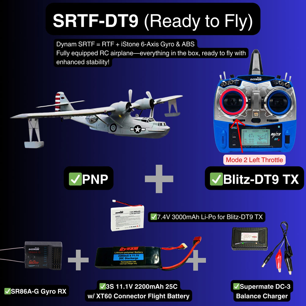 Dynam PBY Catalina V2 Grey Twin Engine RC Float Plane SRTF DT9 Mode 2