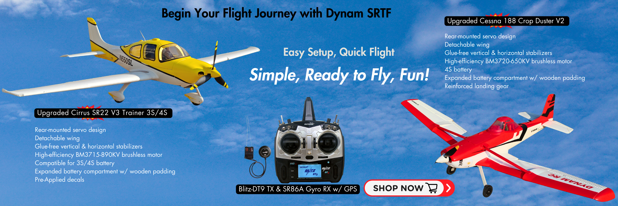 Dynam RC Beginner Airplanes SRTF Ready to Fly Fun Banner