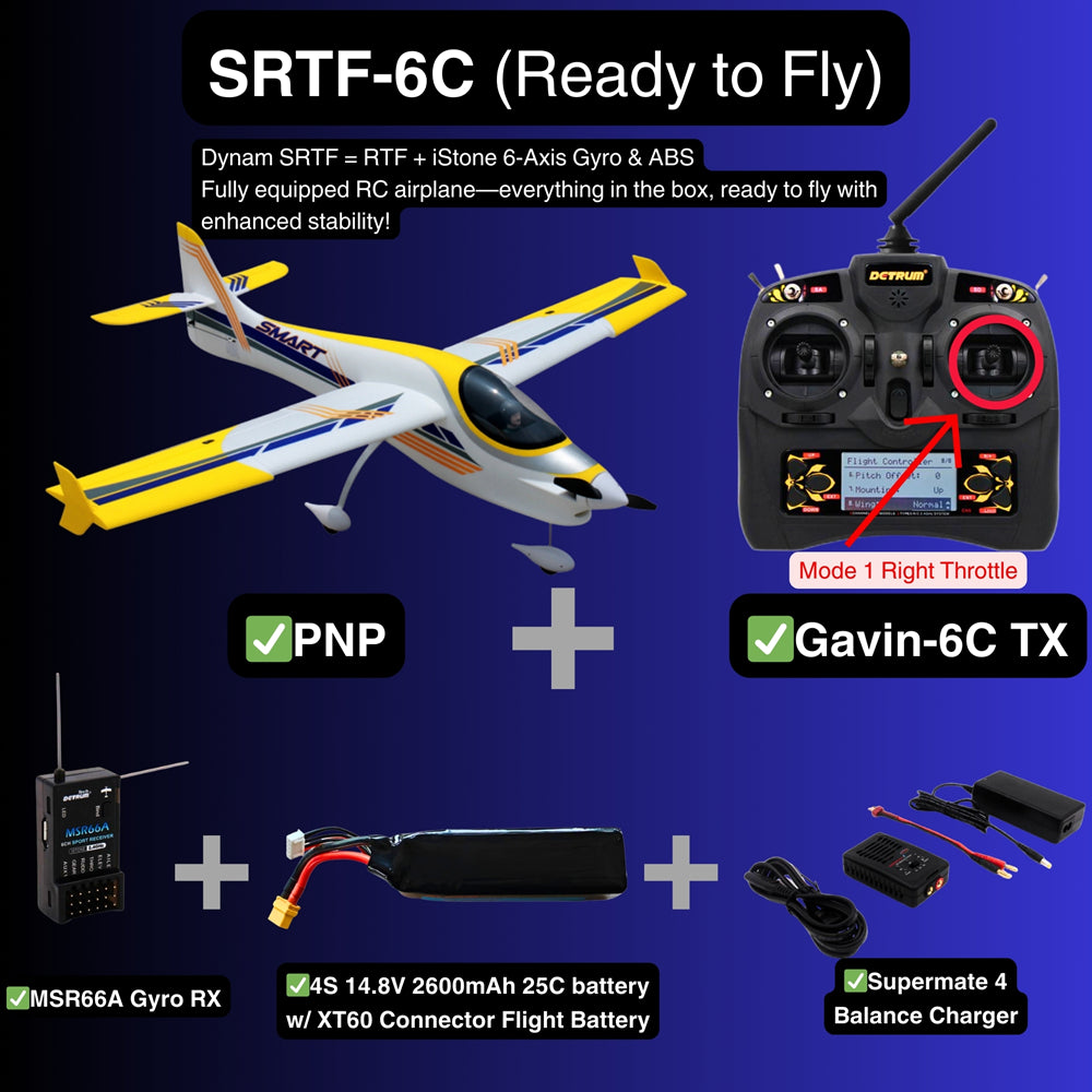 Dynam Smart 3D Sport Trainer V2 4S RC Aerobatic Plane SRTF 6C Mode 1