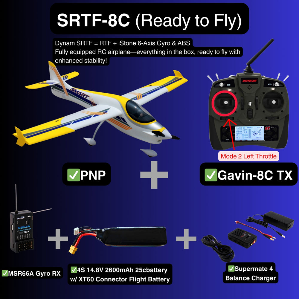 Dynam Smart 3D Sport Trainer V2 4S RC Aerobatic Plane SRTF 8C Mode 2