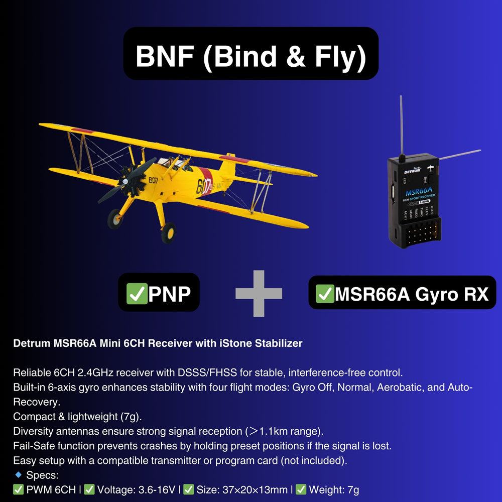Dynam Stearman PT 17 Yellow 4S RC Biplane 1300mm 51 Wingspan BNF