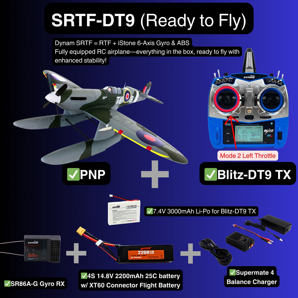 Dynam Supermarine Spitfire MK.VB 4S RC Warbird Seaplane SRTF DT9 Mode 2