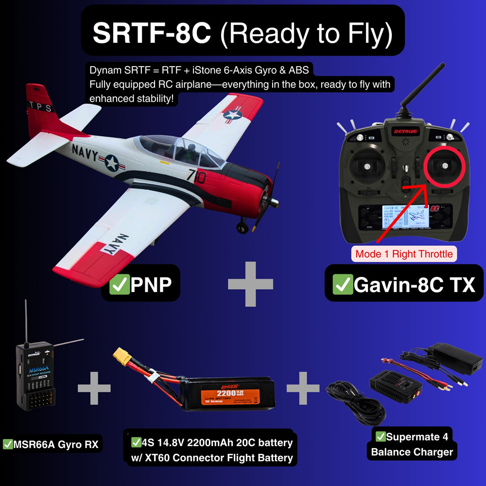 Dynam T 28 Trojan V2 Red 4S RC Warbird Plane SRTF 8C Mode 1