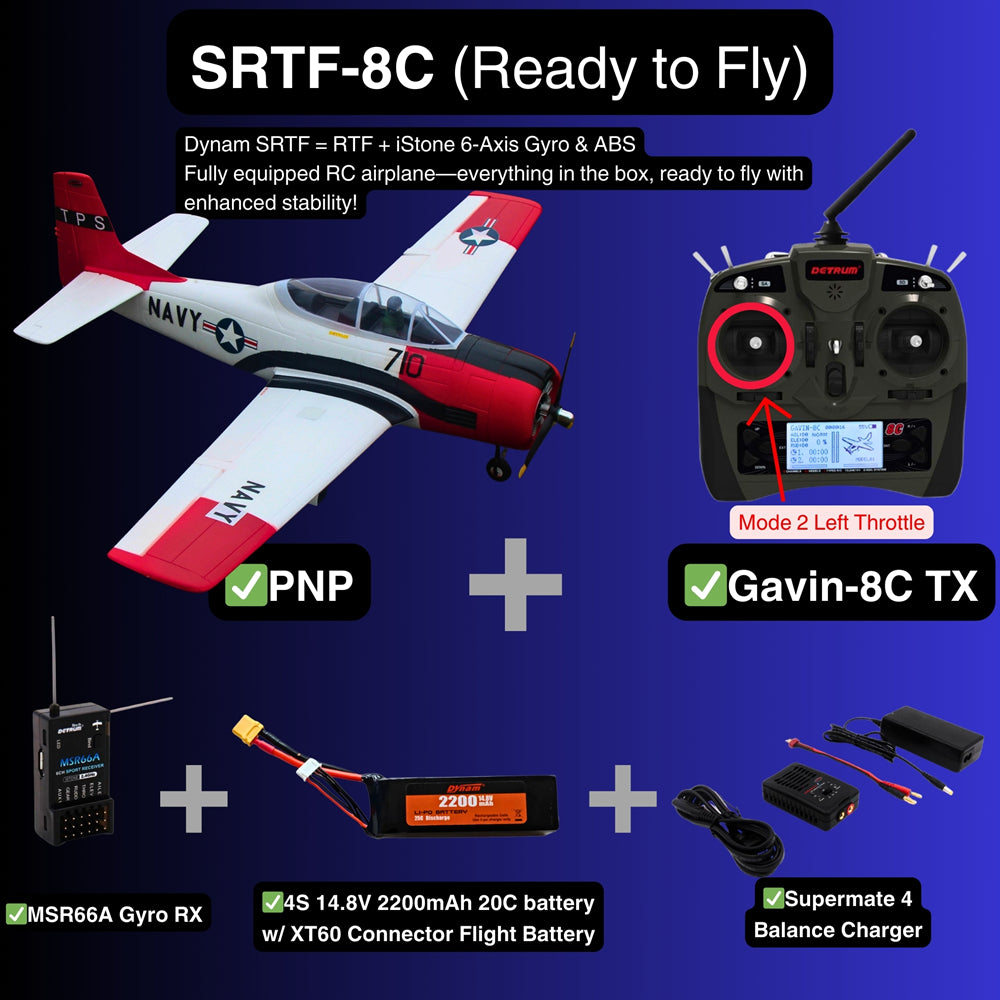Dynam T 28 Trojan V2 Red 4S RC Warbird Plane SRTF 8C Mode 2