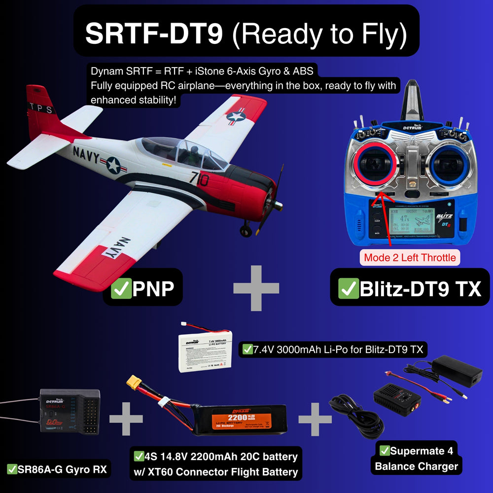 Dynam T 28 Trojan V2 Red 4S RC Warbird Plane SRTF DT9 Mode 2