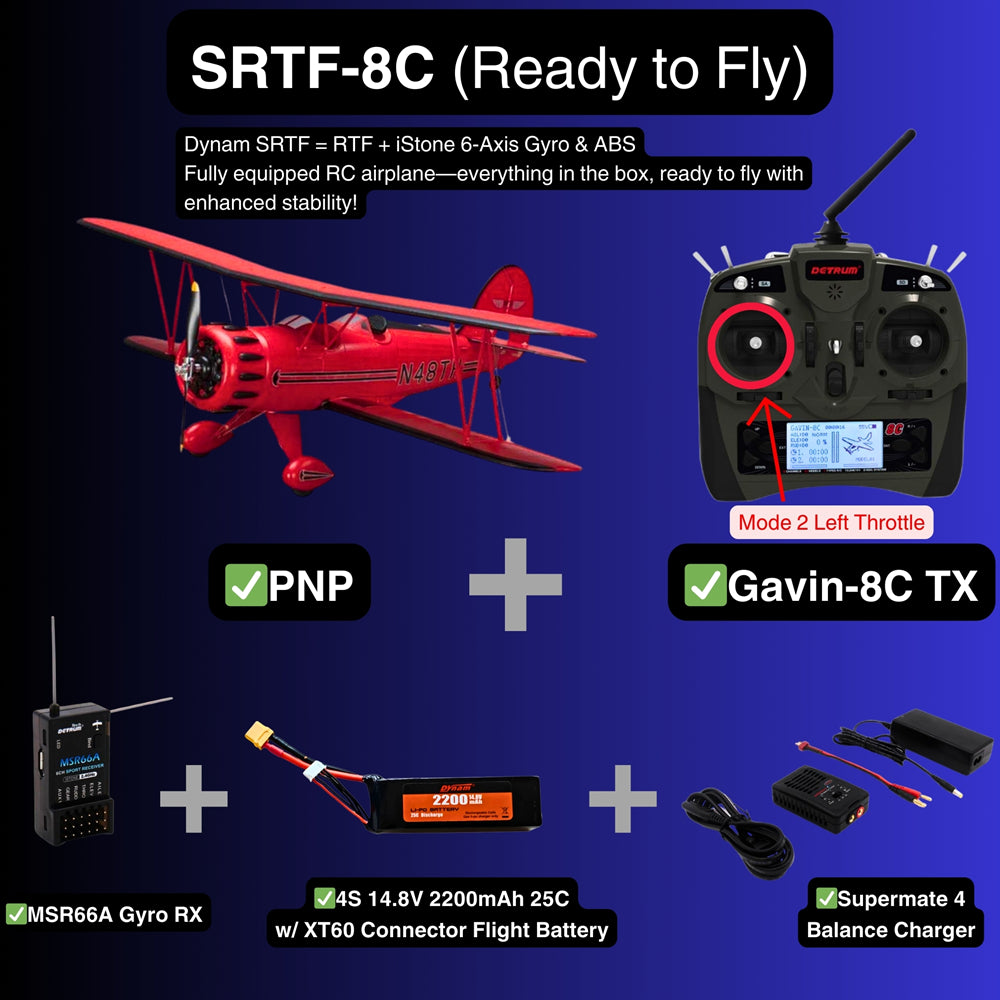 Dynam Waco YMF 5D V2 Red 4S RC Biplane 1.3m Wingspan SRTF 8C Mode 2