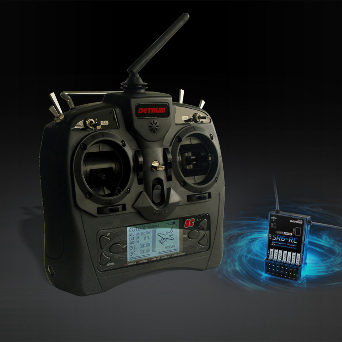 Detrum GAVIN-8C 8CH 2.4Ghz Transmitter w/ SR6-RC iStone 6-Axis Stabilization & Runway Correction Receiver