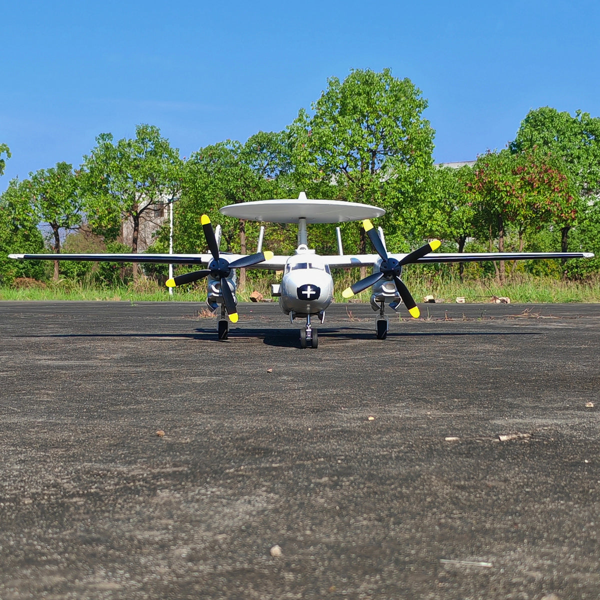 🌟🎉 New Release! Dynam E-2C Hawkeye AEW 1500mm Twin-Engine 360° Rotating Radar RC Scale Airplane