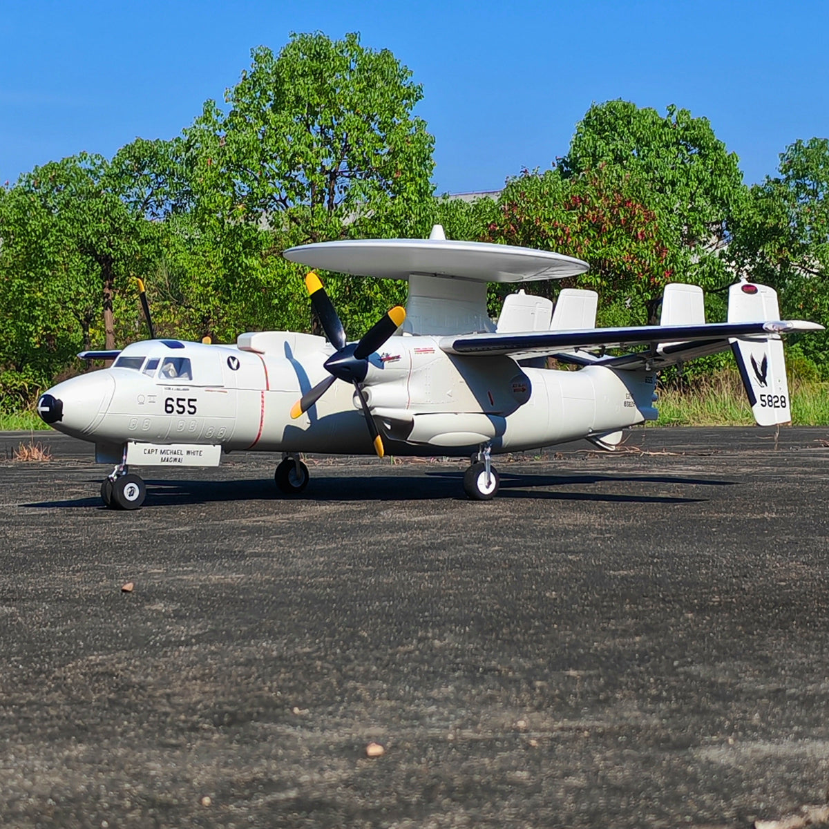 🌟🎉 New Release! Dynam E-2C Hawkeye AEW 1500mm Twin-Engine 360° Rotating Radar RC Scale Airplane