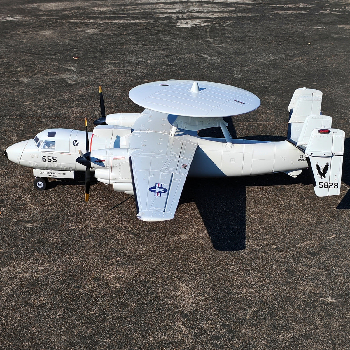 🌟🎉 New Release! Dynam E-2C Hawkeye AEW 1500mm Twin-Engine 360° Rotating Radar RC Scale Airplane
