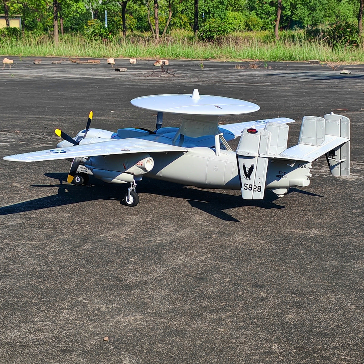 🌟🎉 New Release! Dynam E-2C Hawkeye AEW 1500mm Twin-Engine 360° Rotating Radar RC Scale Airplane