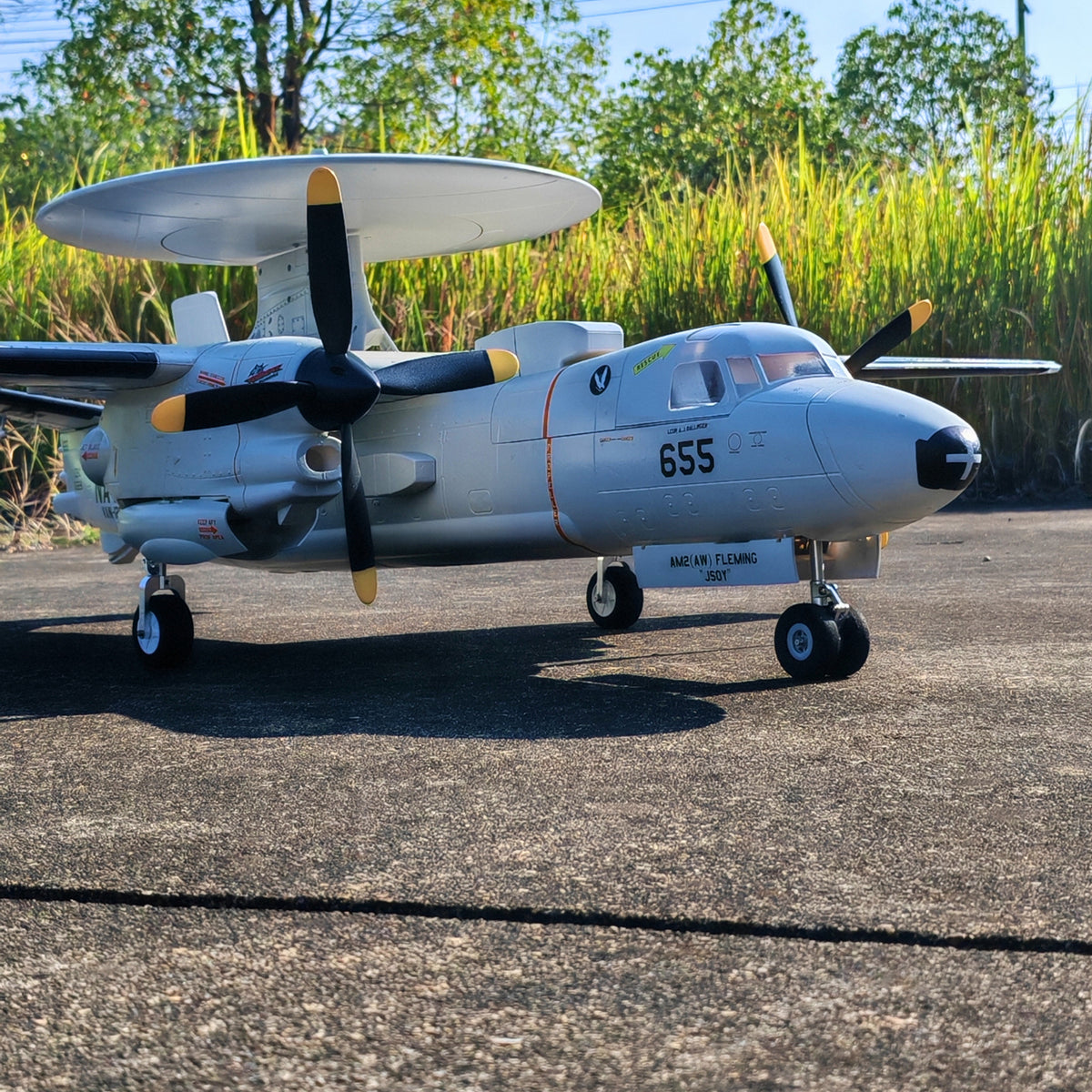 🌟🎉 New Release! Dynam E-2C Hawkeye AEW 1500mm Twin-Engine 360° Rotating Radar RC Scale Airplane