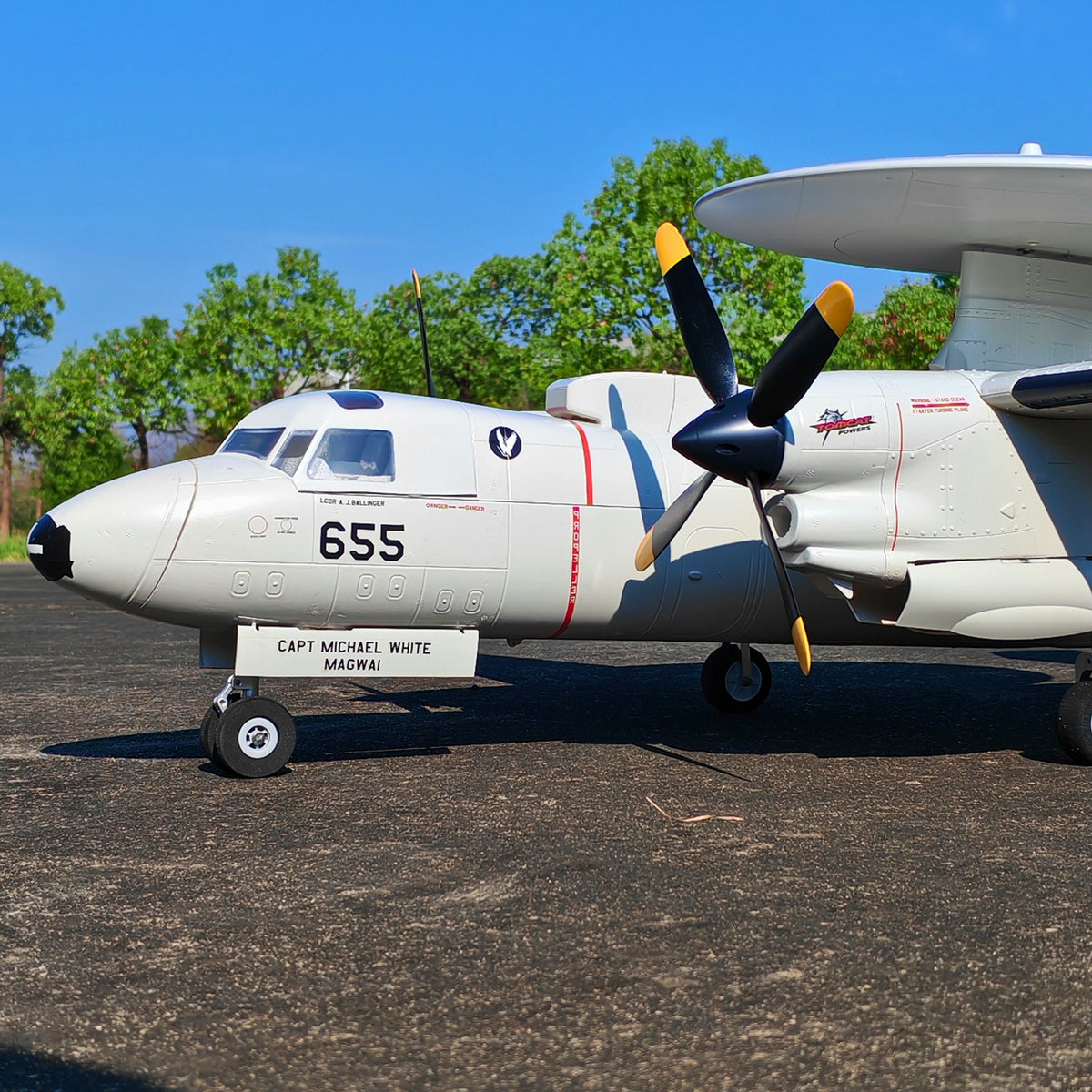 🌟🎉 New Release! Dynam E-2C Hawkeye AEW 1500mm Twin-Engine 360° Rotating Radar RC Scale Airplane