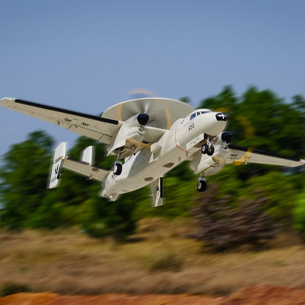 🌟🎉 New Release! Pre-Order Dynam E-2C Hawkeye AEW 1500mm Twin-Engine 360° Rotating Radar RC Scale Airplane