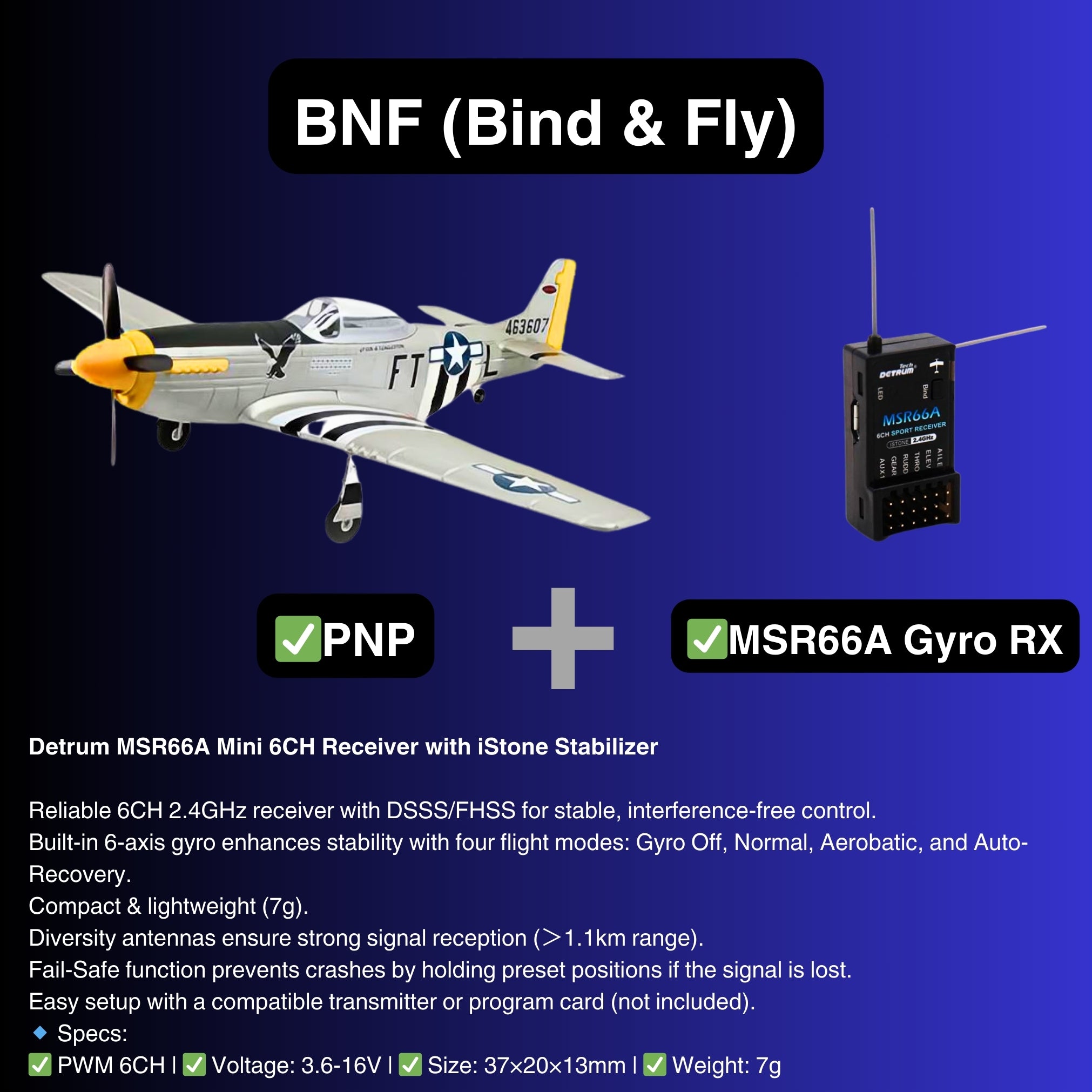 Dynam P-51 マスタング V2 シルバー RC ウォーバード プレーン 1200mm