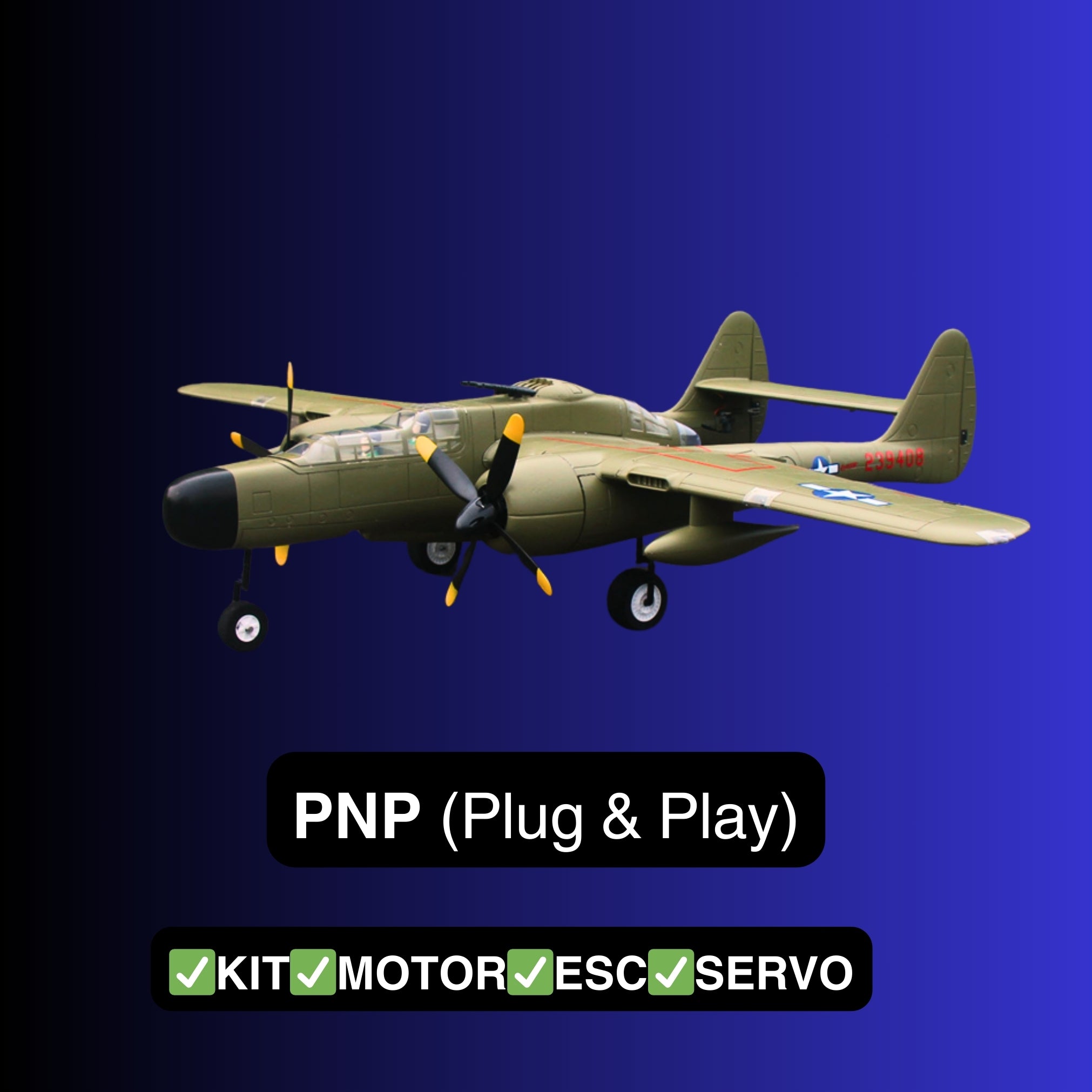 Dynam P-61 Black Widow Green 4S Twin Engine Warbird w/ Flaps